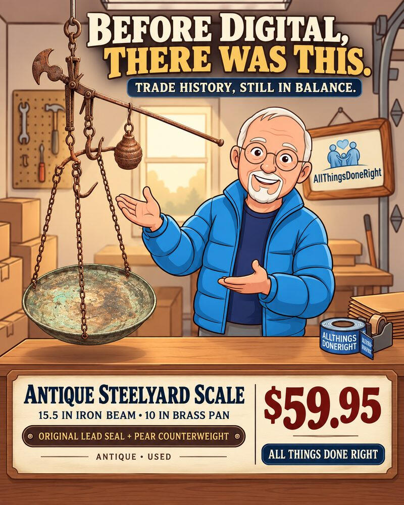 Grandpa with an antique steelyard balance scale